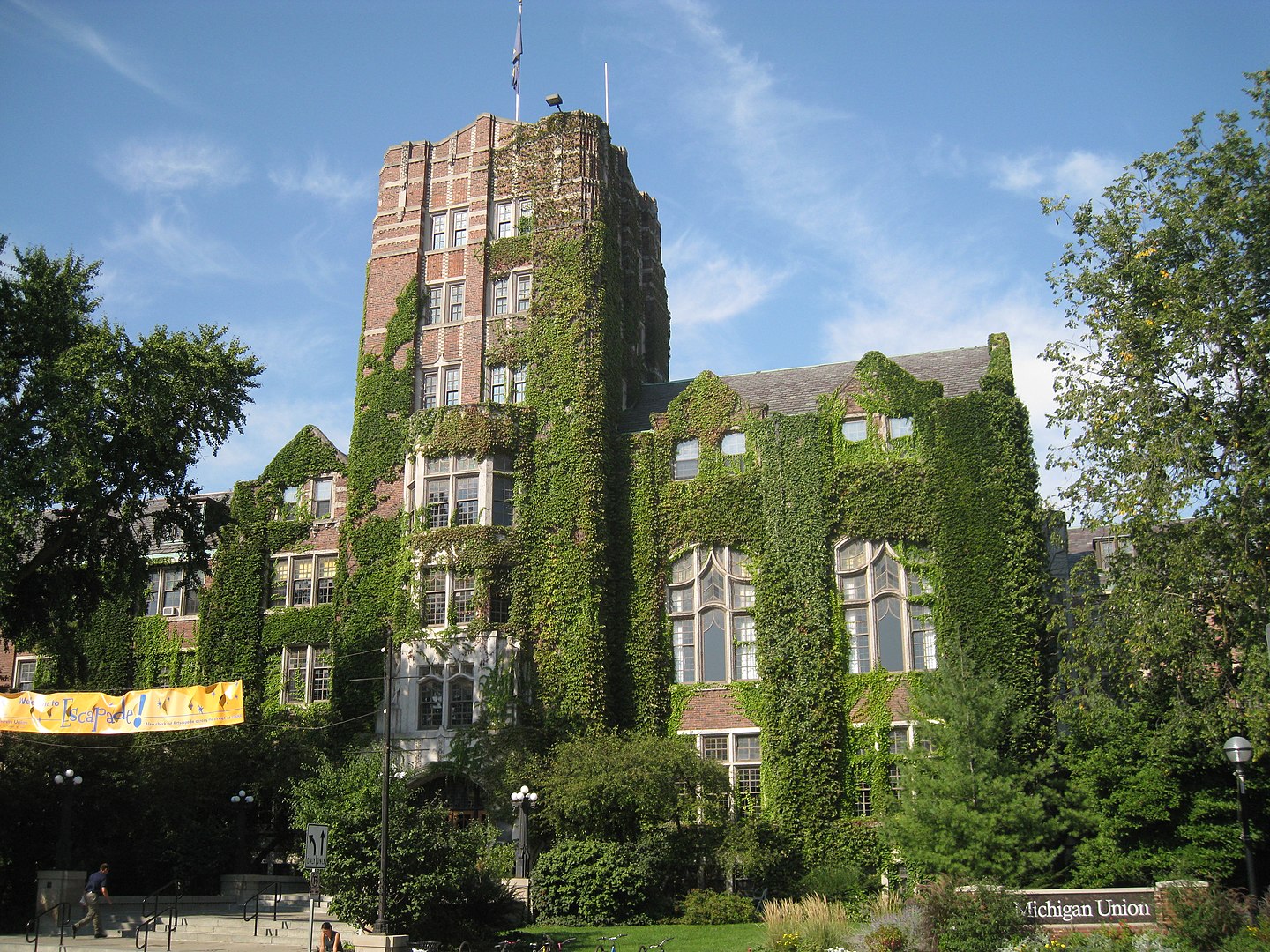 College campus building with ivy growing on it